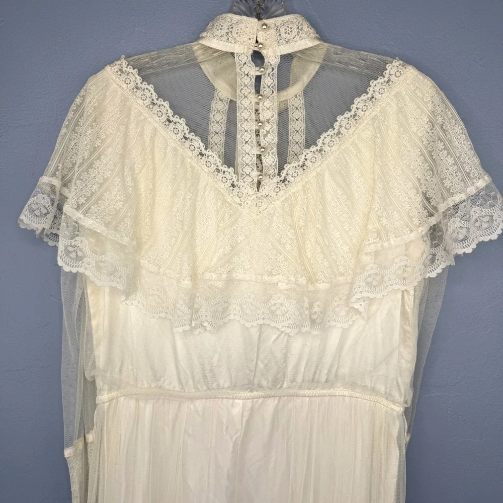 Gunne Sax by Jessica McClintock Vintage Lace Wedding Dress Ivory Maxi Boho 70s - Picture 14 of 16